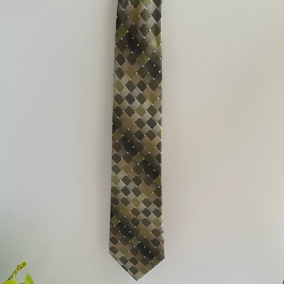 Geoffrey Beene Silk Tie 80s 90s Geometric Check 3.75" x 58" Vintage - Picture 8 of 9